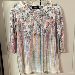 FDJ French Dressing Jeans Women’s Floral Stripe 3/4 Sleeve Top, White/Multi